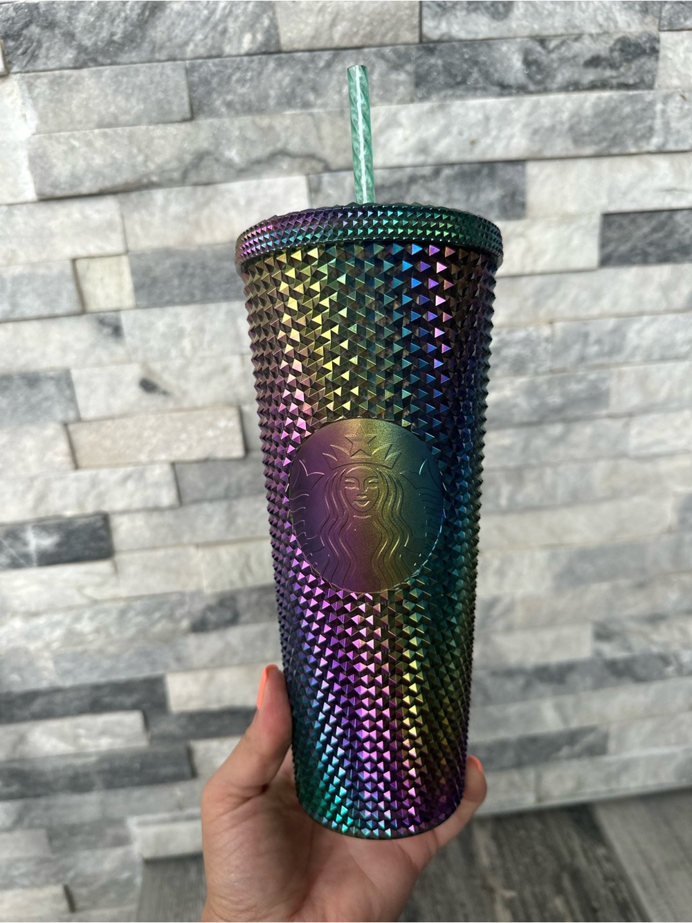 NEW Starbucks Venti 2023 Fall Oil Slick Rainbow Studded Tumbler